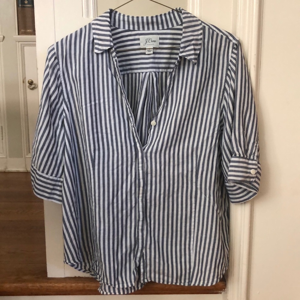 J. Crew Blue/White Striped Top Size Small